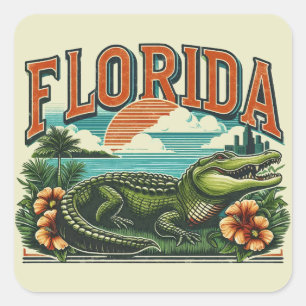 Retro Florida Alligator Quadratischer Aufkleber