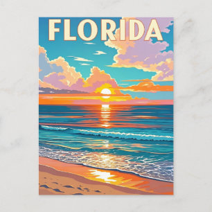 Retro Florida Beach: Illustrierter Sonnenuntergang Postkarte