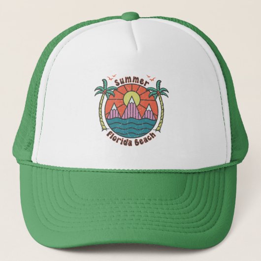 Retro Florida Beach Sunset Truckerkappe (Vorderseite)