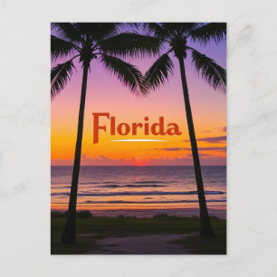 Retro Florida Dämmerung: Palmensilhouetten und Küs Postkarte
