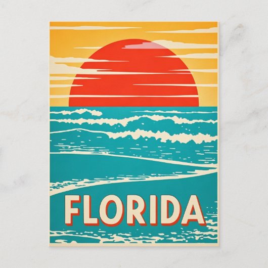Retro Florida Küste: Vintage Reisen Kunst Postkarte (Vorderseite)