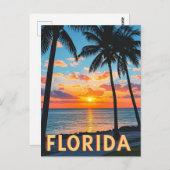 Retro Florida Küstenlandschaft: Palmen und Golden Postkarte (Vorne/Hinten)