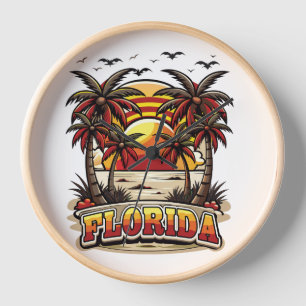 Retro Florida Sonnenuntergang mit Palmen Uhr