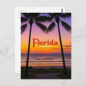 Retro Florida Twilight: Palme Silhouetten & Küste Postkarte (Vorne/Hinten)
