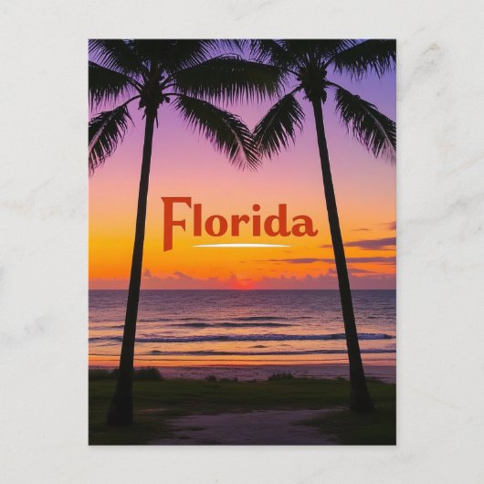 Retro Florida Twilight: Palme Silhouetten & Küste Postkarte (Vorderseite)