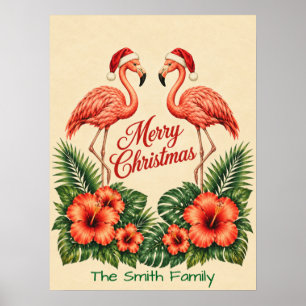 Retro-Florida-Weihnachtsflamingo-Familie individue Poster