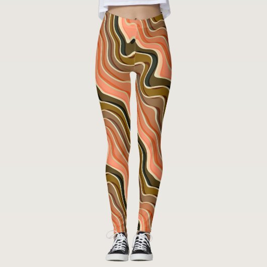 Retro-Flow-Hochwellen-Leggings | Wavy Earth Tone Leggings (Vorderseite)