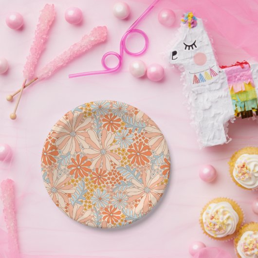 Retro Flower Garden Muster Pappteller (Party)