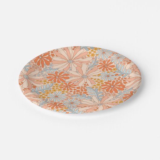 Retro Flower Garden Muster Pappteller (Schrägansicht)