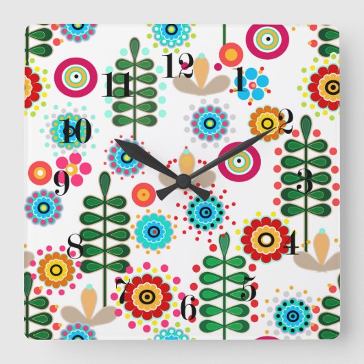 Retro, flower pattern quadratische wanduhr (Vorderseite)