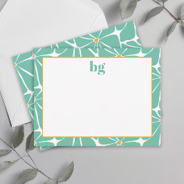 Retro Flower Power Farbige Türkis Monogrammiert Mitteilungskarte