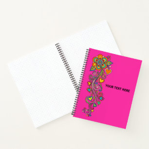 Retro Flower Power Ranken Border 18 + Ihr Text Notizblock