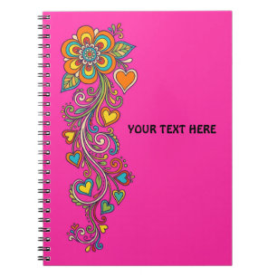 Retro Flower Power Ranken Border 18 + Ihr Text Notizblock