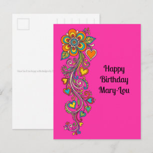 Retro Flower Power Ranken Border 18 + Ihr Text Postkarte