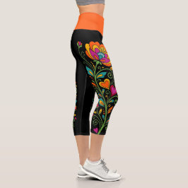 Retro Flower Power Ranken Border 19 Capri Leggings