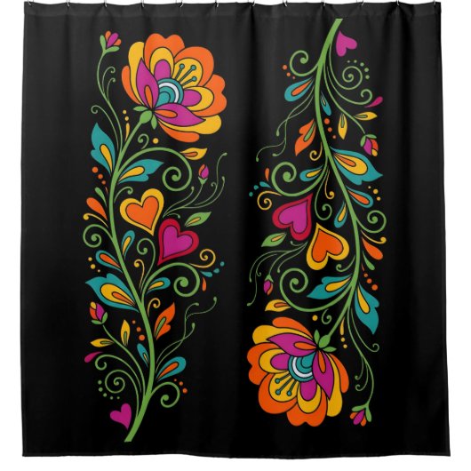 Retro Flower Power Ranken Border 19 Duschvorhang (Vorderseite)