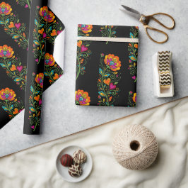 Retro Flower Power Ranken Border 19 Geschenkpapier