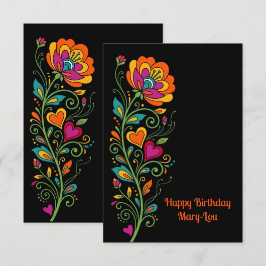 Retro Flower Power Ranken Border 19 + Ihr Text (Vorne/Hinten)