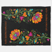Retro Flower Power Ranken Border 19 + Ihr Text Fleecedecke (Vorderseite (Horizontal))