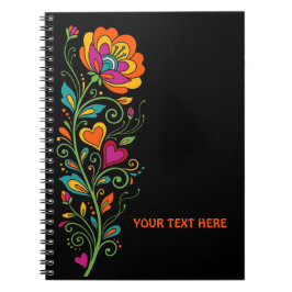 Retro Flower Power Ranken Border 19 + Ihr Text Notizblock