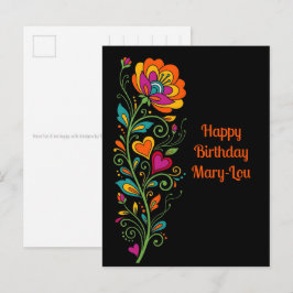 Retro Flower Power Ranken Border 19 + Ihr Text Postkarte