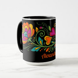 Retro Flower Power Ranken Border 19 + Ihr Text Tasse