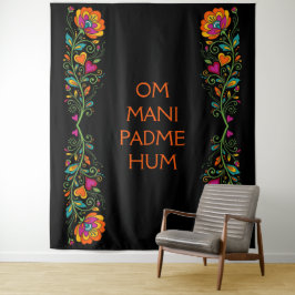 Retro Flower Power Ranken Border 19 + Ihr Text Wandteppich