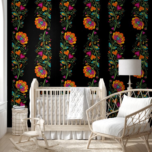Retro Flower Power Ranken Border 19 Tapete (Kinder)