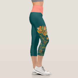 Retro Flower Power Ranken Border 1 Capri Leggings
