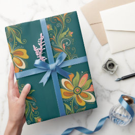 Retro Flower Power Ranken Border 1 Geschenkpapier