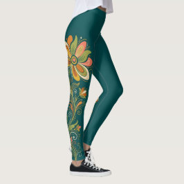 Retro Flower Power Ranken Border 1 Leggings