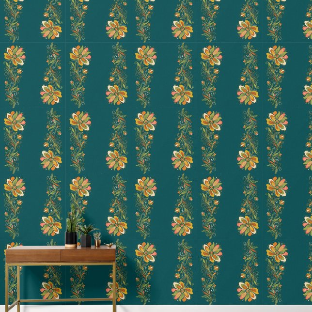 Retro Flower Power Ranken Border 1 Tapete (Korridor)