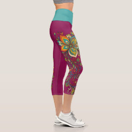 Retro Flower Power Ranken Border 2 Capri Leggings