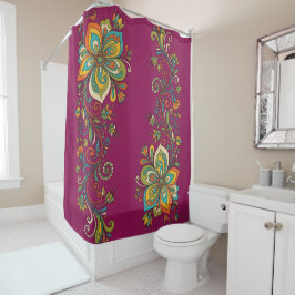 Retro Flower Power Ranken Border 2 Duschvorhang