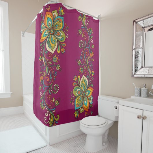 Retro Flower Power Ranken Border 2 Duschvorhang (Beispiel)
