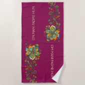 Retro Flower Power Ranken Border 2 + Ihr Text Strandtuch (Vorderseite)