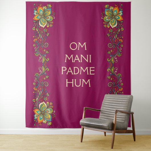 Retro Flower Power Ranken Border 2 + Ihr Text Wandteppich (Beispiel)