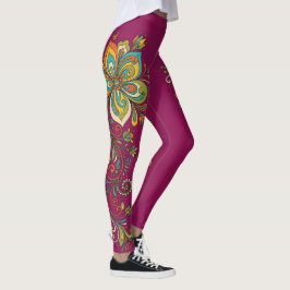 Retro Flower Power Ranken Border 2 Leggings