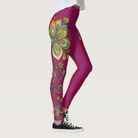 Retro Flower Power Ranken Border 2 Leggings (Rechts)