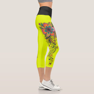 Retro Flower Power Ranken Border 6 Capri Leggings