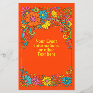Retro Flower Power Ranken - Label Rahmen 1 Flyer
