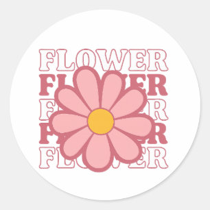 Retro Flower Power – Vintage-Rosa Gänseblümchen Runder Aufkleber