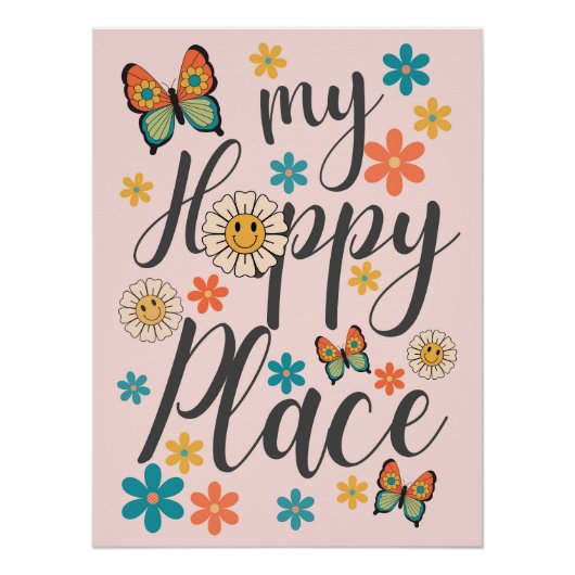 Retro Flowers Butterfly Wall Poster Art (Vorderseite)