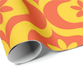 Retro Flowers on Yellow and Red Ogee Pattern  Geschenkpapier (Rolleneckpunkt)