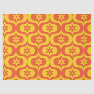 Retro Flowers on Yellow and Red Ogee Pattern  Seidenpapier