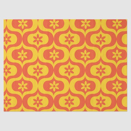 Retro Flowers on Yellow and Red Ogee Pattern  Seidenpapier (Vorderseite)
