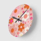 Retro Flowers Peach Blush Pink Orange Floral Runde Wanduhr (Winkel)