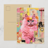Retro Fluffy Pink Cat Collage Postkarte (Vorne/Hinten)