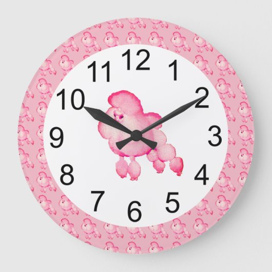 Retro Fluffy Pink Poodle Wall Clock Große Wanduhr (Vorderseite)