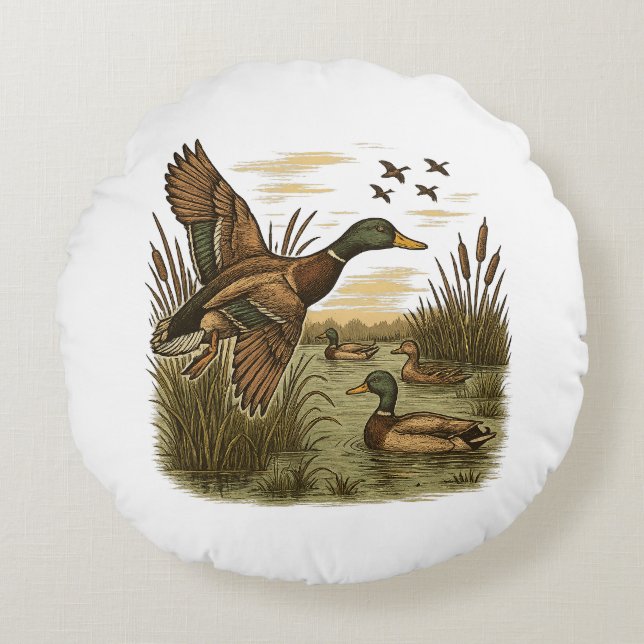 Retro-Flug-Entenjagd Rundes Kissen (Vorderseite)